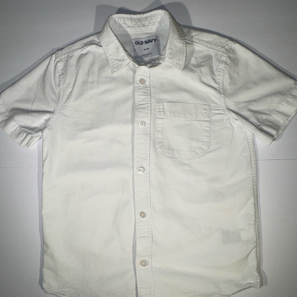 Old Navy Boys Medium (8) White Short Sleeve Button Down Shirt Cotton Casual